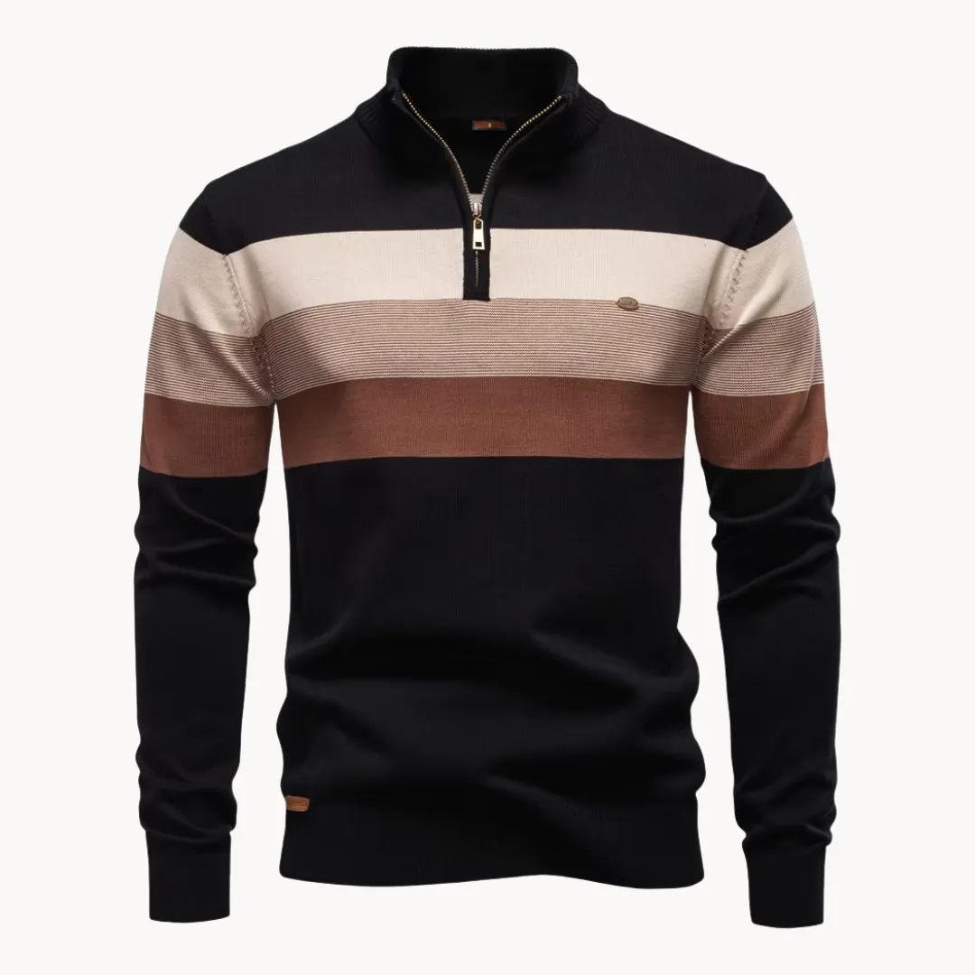 Men's Cotton Quarter-Zip Jumper &ndash; Striped Stretch Knit &ndash; view 2