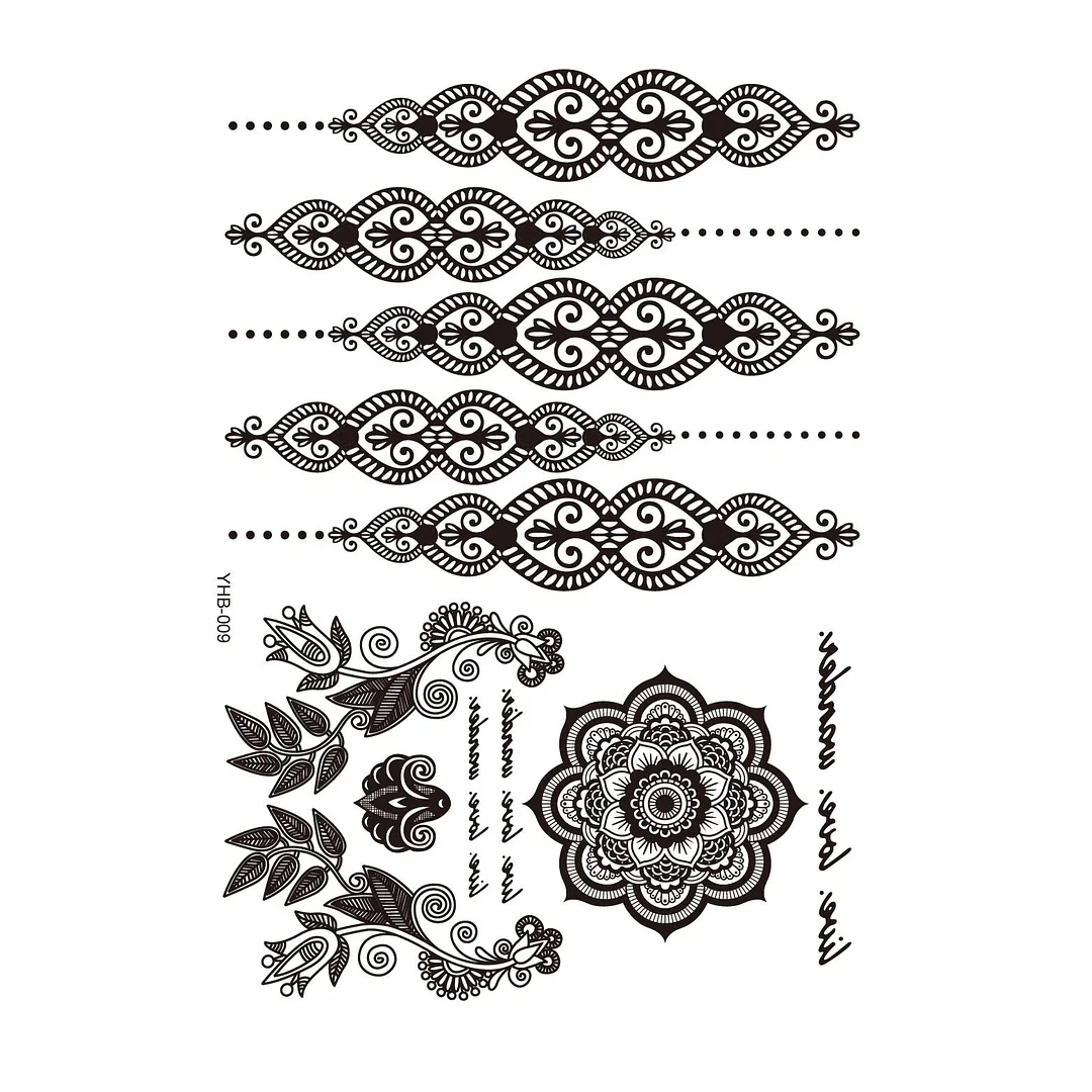 Stockings Tattoo Legs Black Henna Lace Bracelet Temporary Tatoo Sticker Mehndi Stickers for Hand Finger Leg Thigh Body Art Decal