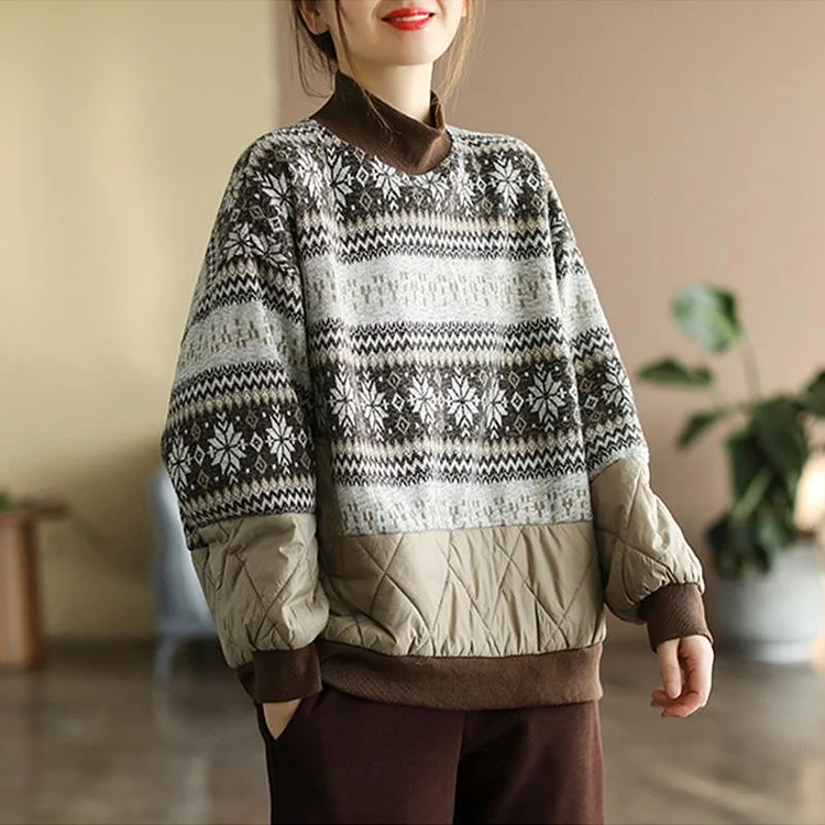 Winter Floral Retro Ethnic Loose Cotton Padded Sweater