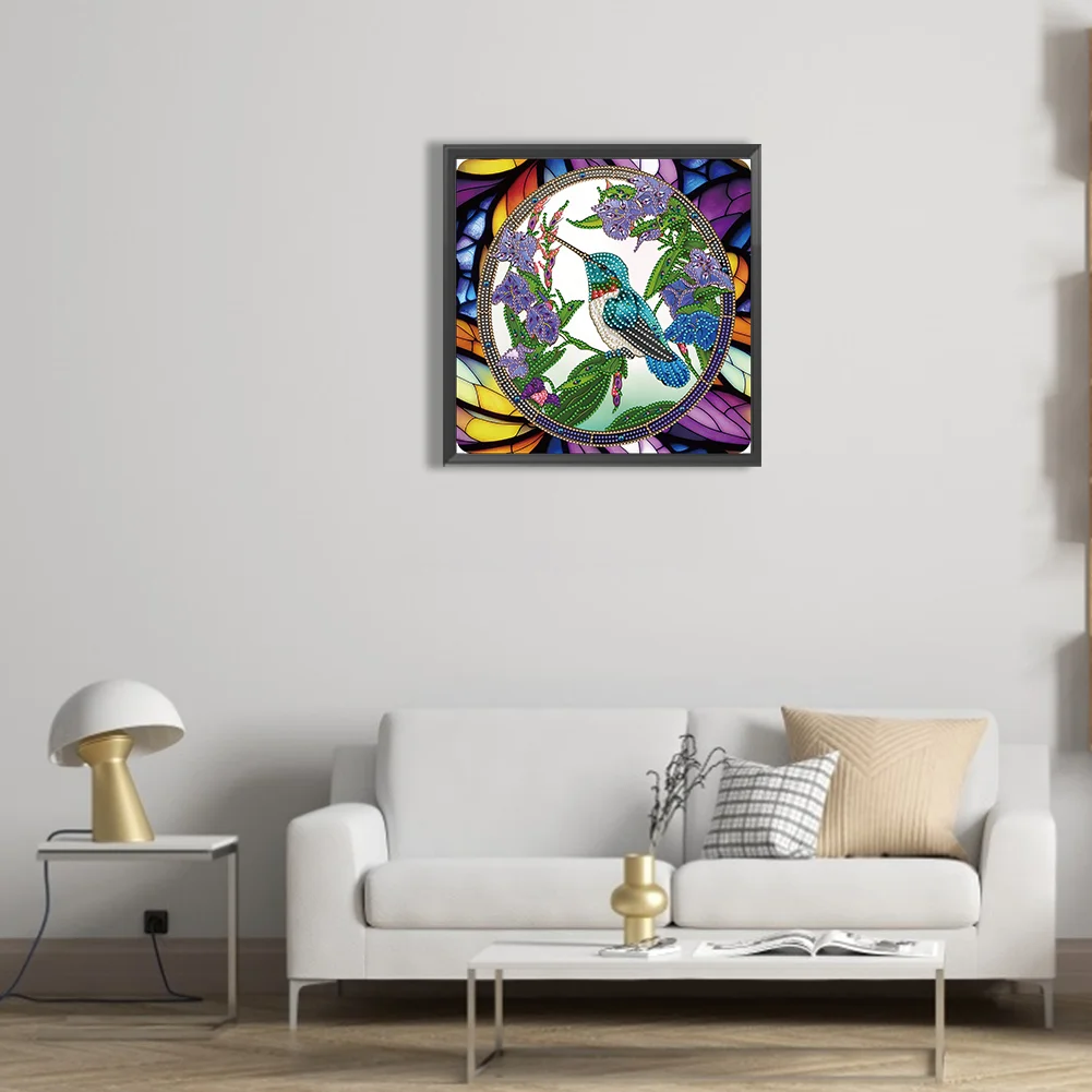 Diamond Painting - Partial Special Shaped Drill - Stained Glass Hummingbird(30*30cm)
