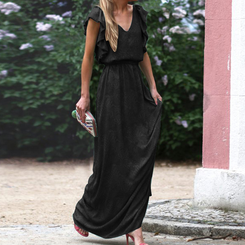 Mature Women V-neck Summer Sleeveless Printed Long Dress
