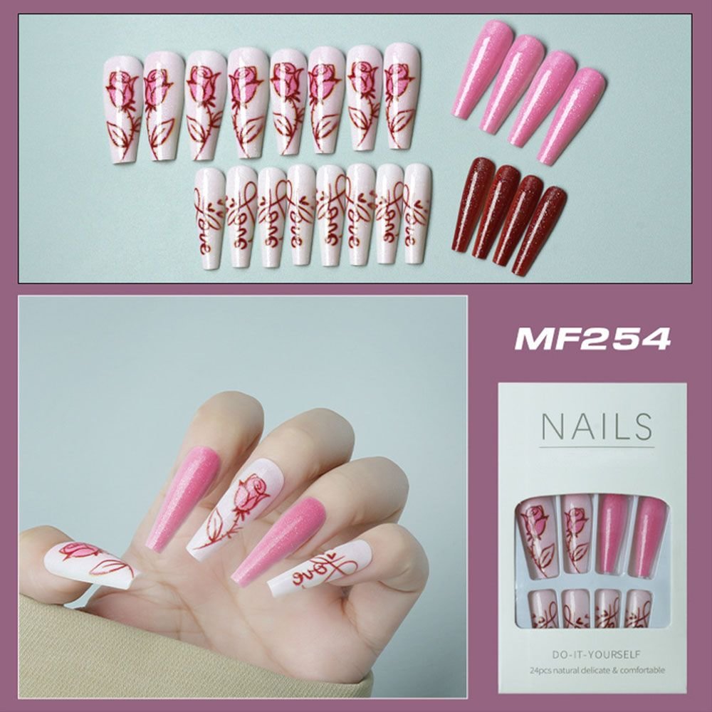 24Pcs Artificial False Nails Ballet Coffin Fake Nails Finger Wearable Long Manicure Art Tips press on nails nails accessories