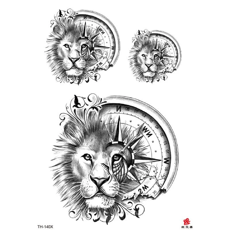 Waterproof Temporary Tattoo Sticker Lion King Clock Tiger Pattern Fake Tatto Black Body Art for Women Men Tattoo Sticker