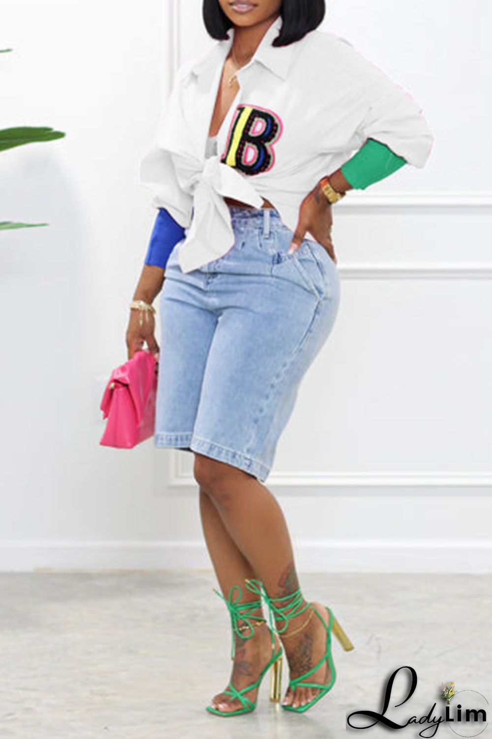 White Casual Solid Embroidered Patchwork Buckle Turndown Collar Tops