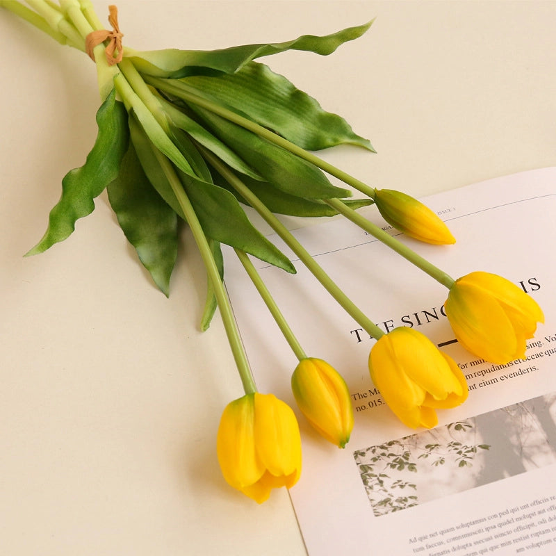 5 Sticks Soft Rubber Feel Tulip Artificial Flower Home Decoration Fake Flower Tulip Bouquet Factory Direct Sale