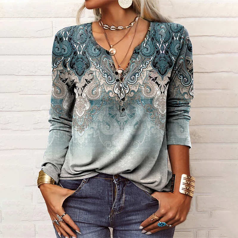 wearshes Casual Vintage Print Long Sleeve T-Shirt