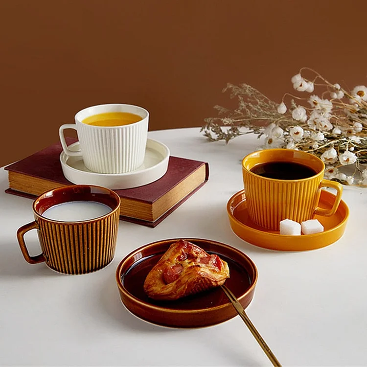 Lengwen Ceramic Cup - Juice Cup Mug Coffee Cup Breakfast Milk Cup Saucer - Appledas