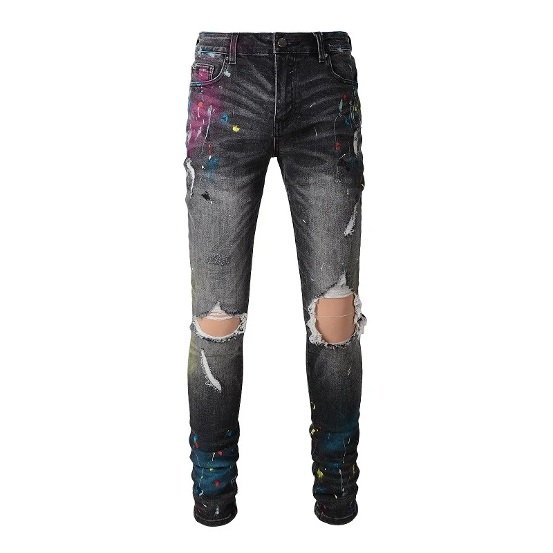 Men's Ripped Jeans Skinny Rapper Biker Jeans Art Print Ripped Jeans