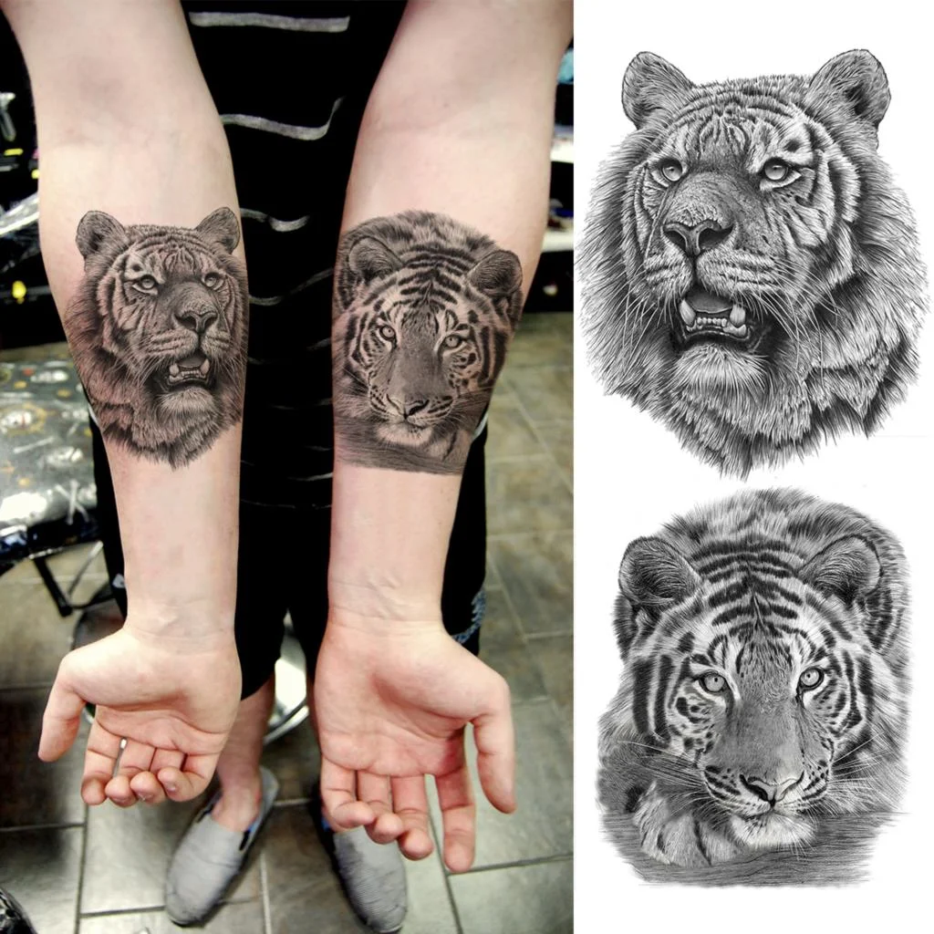 Black Lion Fashion Calf Temporary Tattoos For Women Adult Men Lion Geometric Owl Fake Tattoo Realistic Body Art Decoration Tatoo