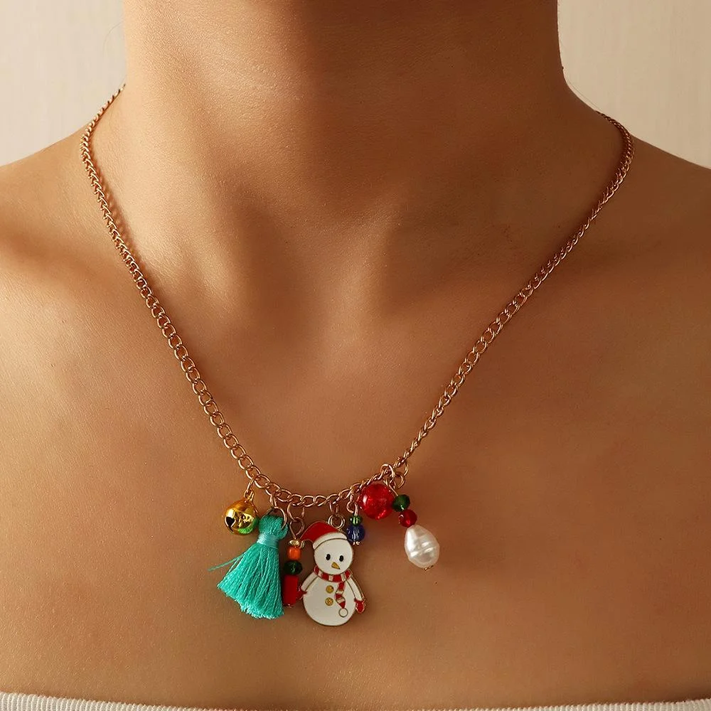 Christmas Fringed Snowman Bell Necklace