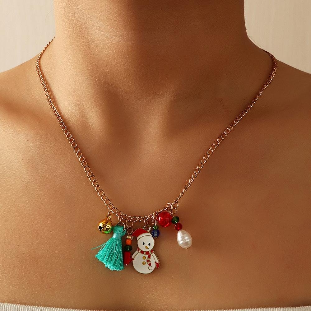 Christmas Fringed Snowman Bell Necklace
