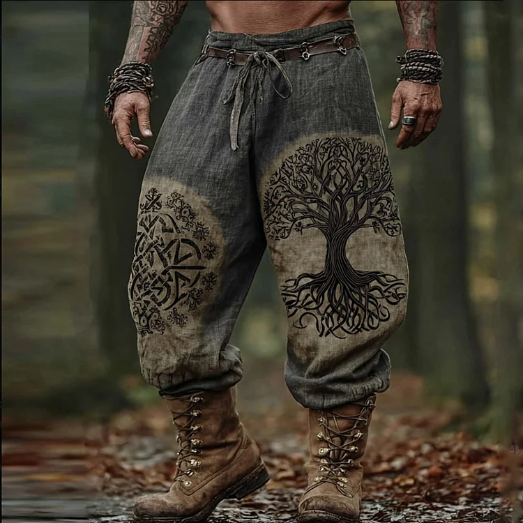 Viking Style Men's Life Tree Celtic Knot Flax Retro Pants