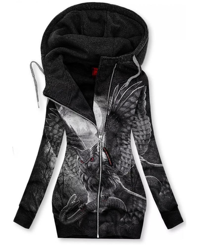 Women's Vintage Owl Print Hoodie