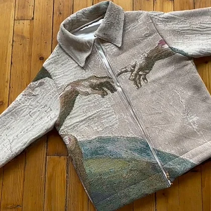 Trendy retro print tapestry zipper jacket