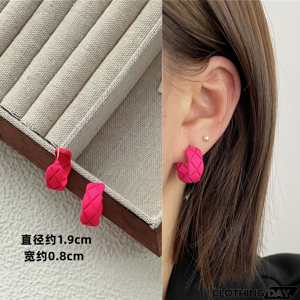 Women Fashion Geometric Fluorescent Rose Without Ear Hole Ear Clip Earrings