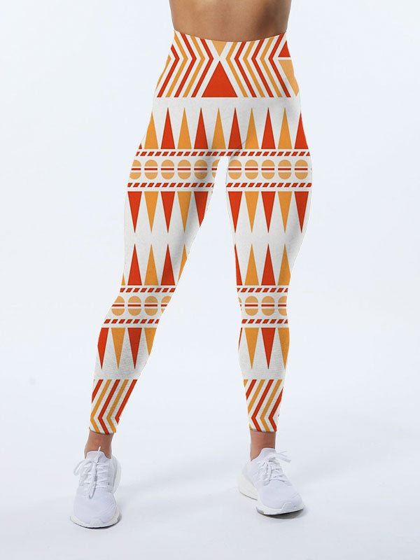 Traditional Orange and Red Navajo Pattern Interpretation Leggings