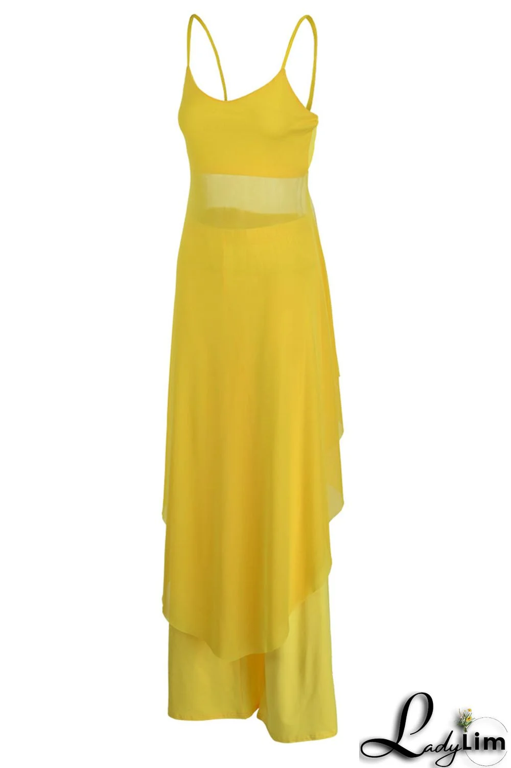 Tangerine Casual Solid Split Joint Asymmetrical Spaghetti Strap Sleeveless Two Pieces