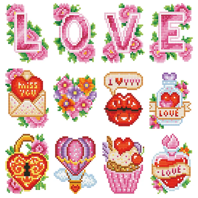 【Mini Set】12pcs Love With Flowers 14*20cm (Canvas) Round Drill Diamond Painting gbfke