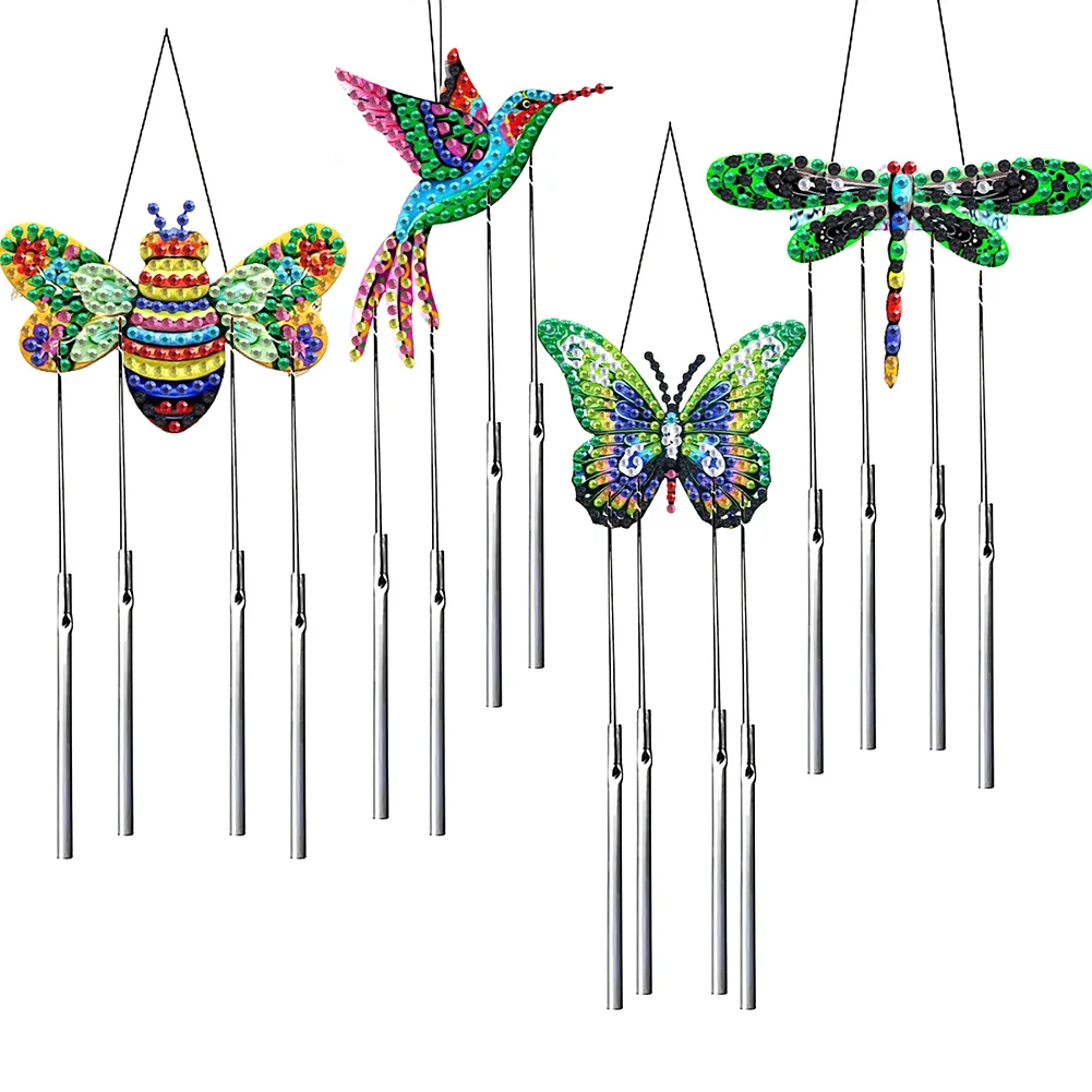 4pcs DIY Animals Acrylic Diamond Painting Crystal Wind Chimes Pendant Kit Decor