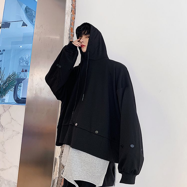 Dawfashion-Dark Original Rivet Decorative Doll Sleeve Pullover Hoodie-Yamamoto Diablo Clothing