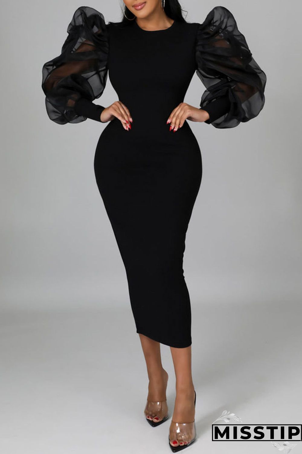 Black Fashion Casual Solid Patchwork O Neck Long Sleeve Dresses