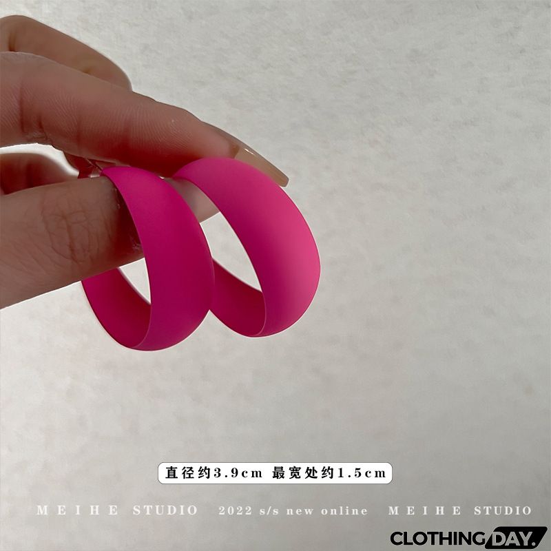 Women Fashion Geometric Fluorescent Rose Without Ear Hole Ear Clip Earrings