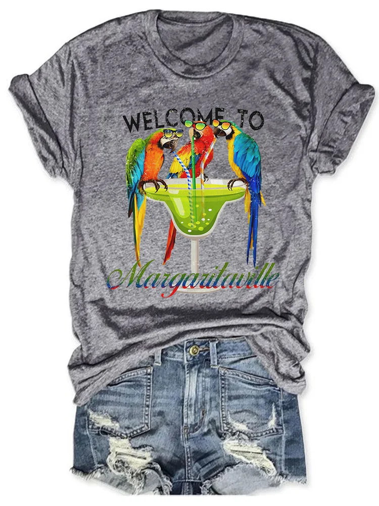 Women's Welcome To Margaritaville Parrot Print T-Shirt