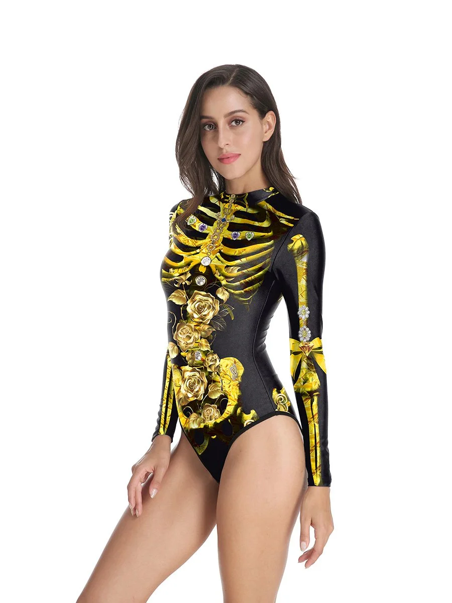 Halloween Costumes 3D  Printing Long-sleeve Triangle One-piece Swimsuit