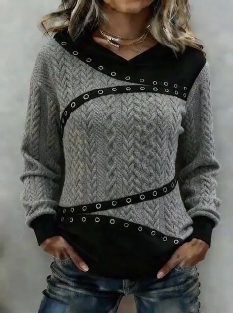 Women'S Casual Color-Block Patchwork Pullover Sweatshirt 