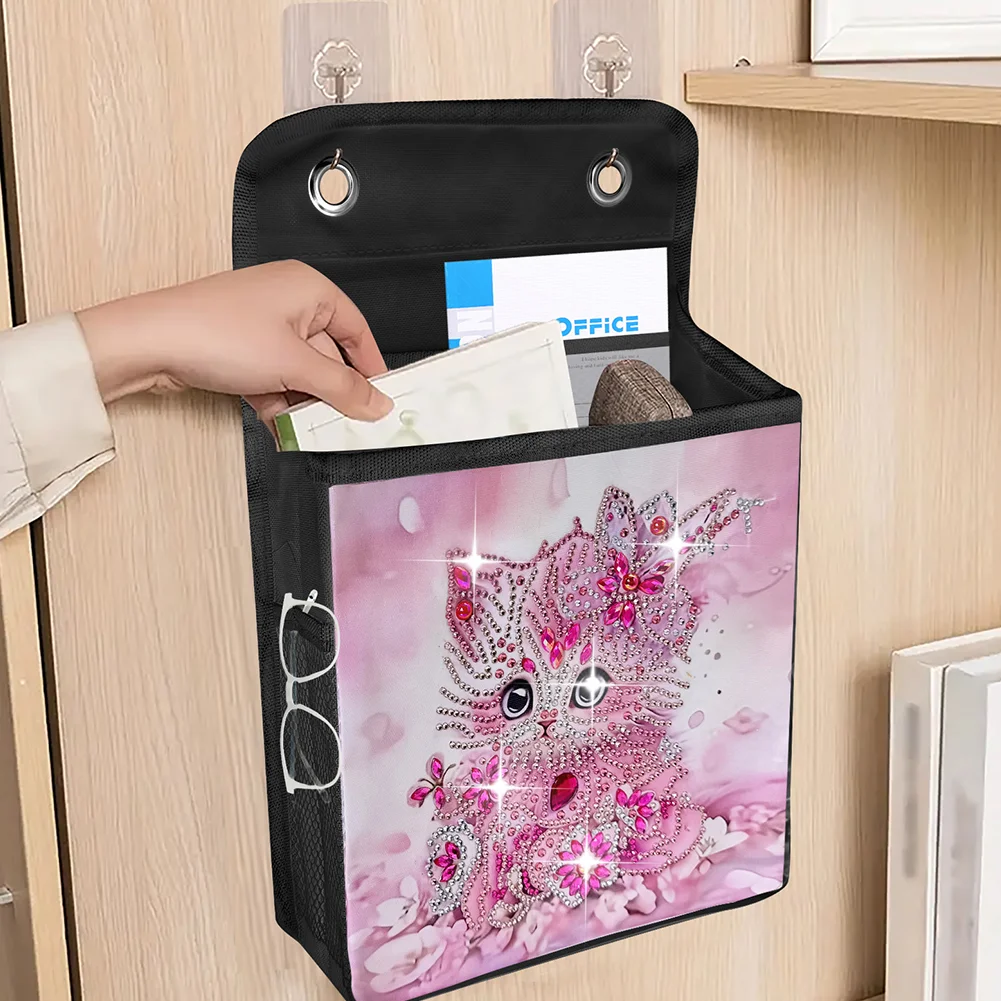 DIY Pink Cat Diamond Painting Storage Bag Diamond Art Sundries Holder Bag
