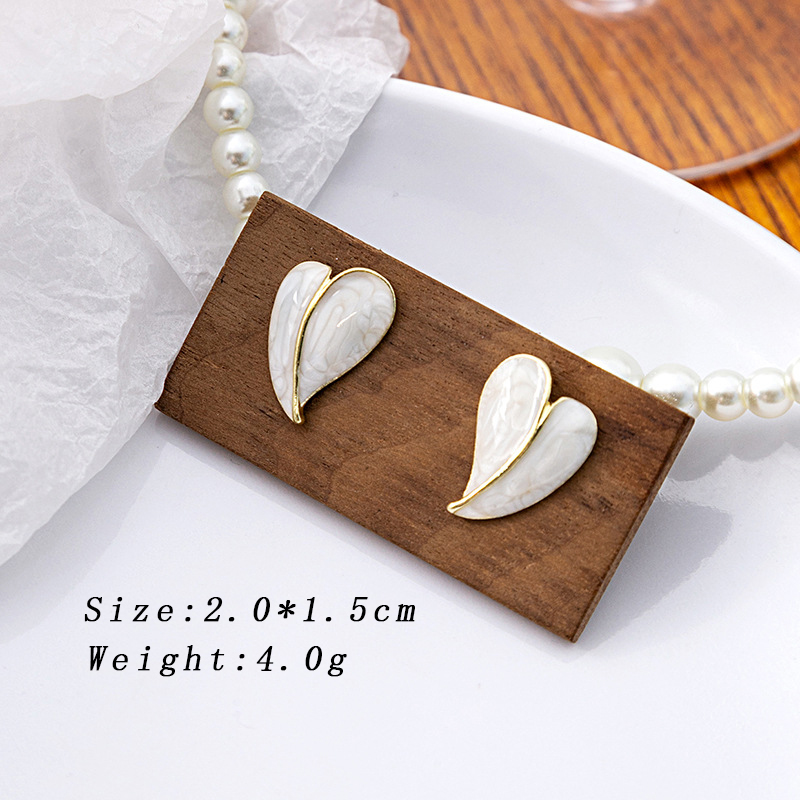 Gamistine White Yellow Heart Stud Earrings for Women Trendy Enamel Oil Cute Small Earrings Wedding Party Elegant Jewelry Girlfriend Gift