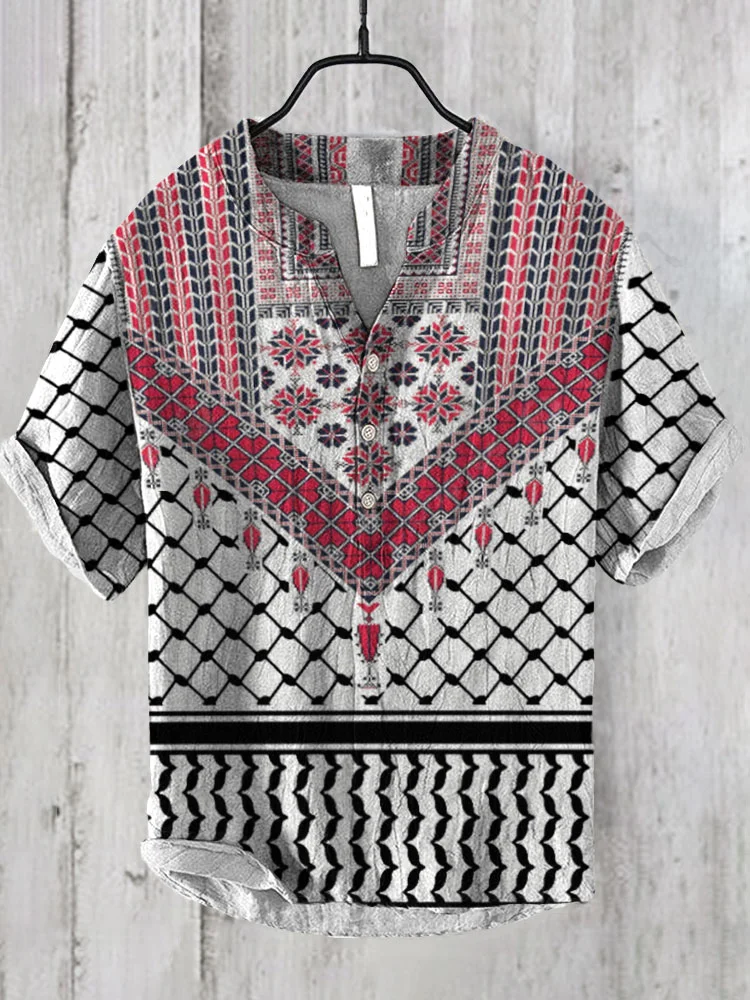 Men's Retro Palestinian National Style Print Shirt