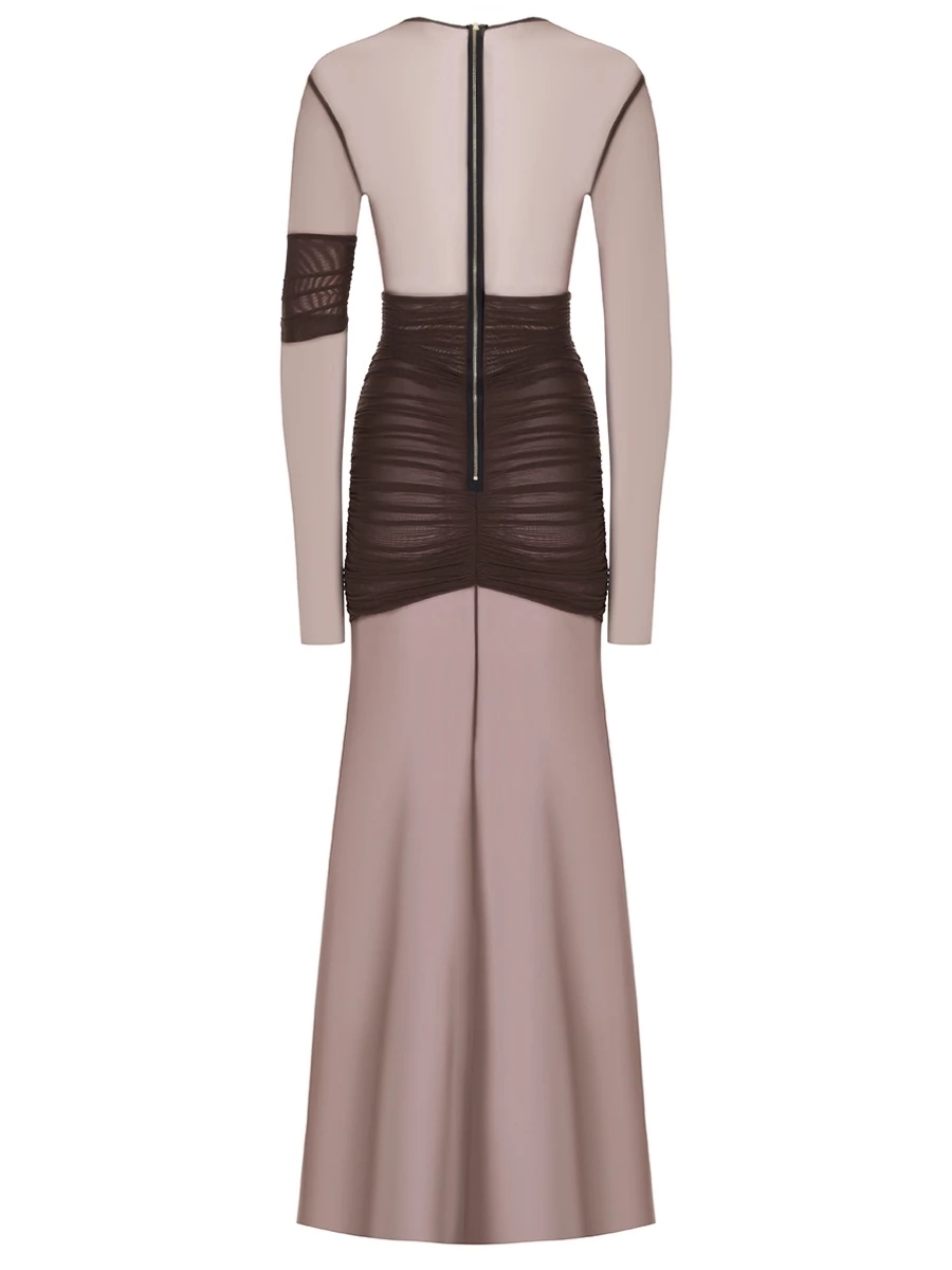 Elegant Mesh Patchwork Long Sleeve Bodycon Party Club Evening Dress Sexy Double Layer Perspective Vestido Autum Clothing