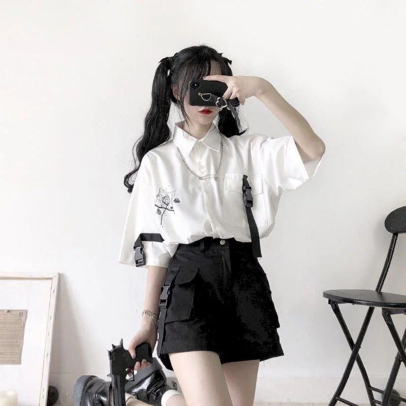 talled white shirts streetwear women blouses Harajuku cold wind bf woman clothes vintage summer tops shirt plus size blouse