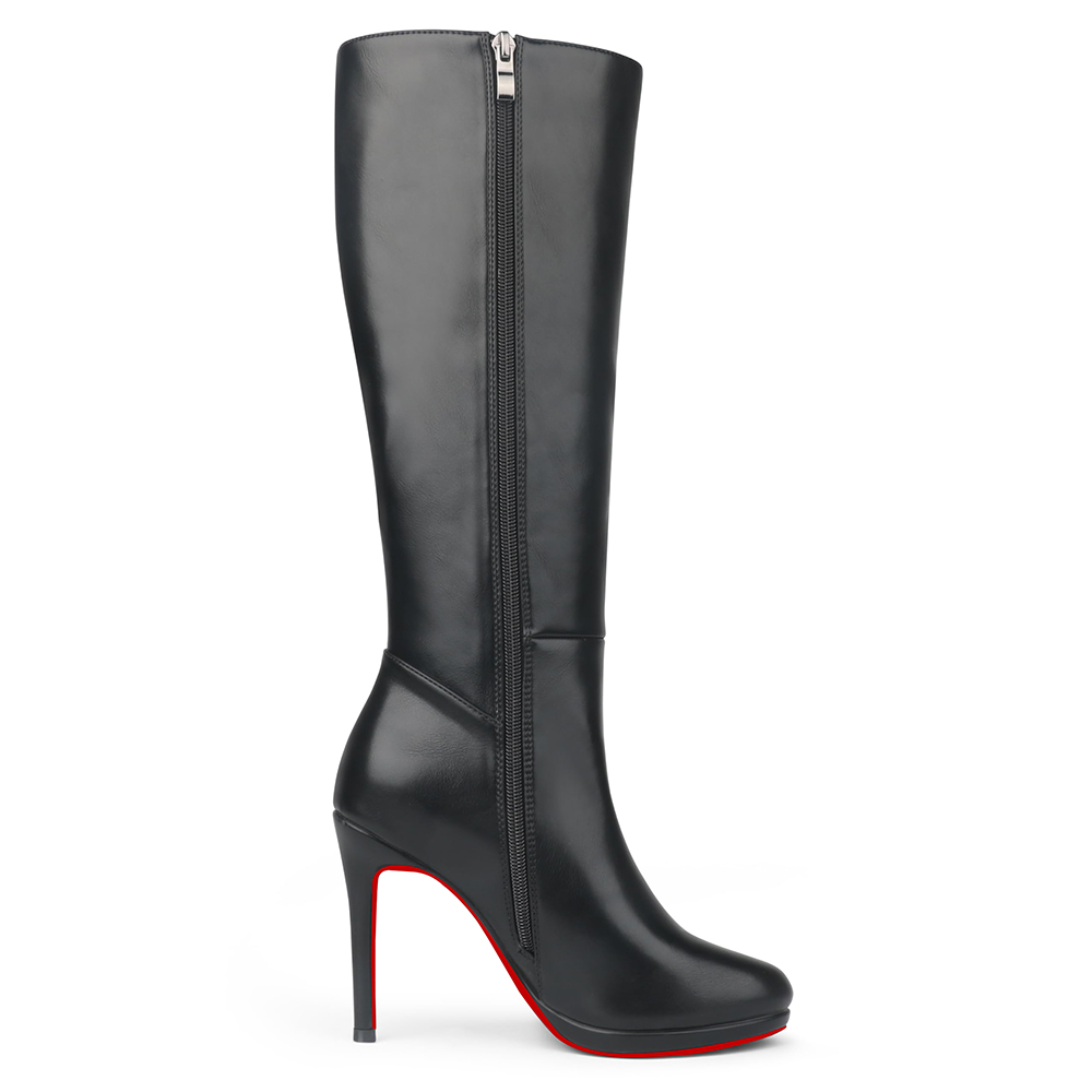 105mm/4.1 Inch Women's Knee High Red Bottom Boots Platform Heel Boots Side Zipper Long Boots-MERUMOTE