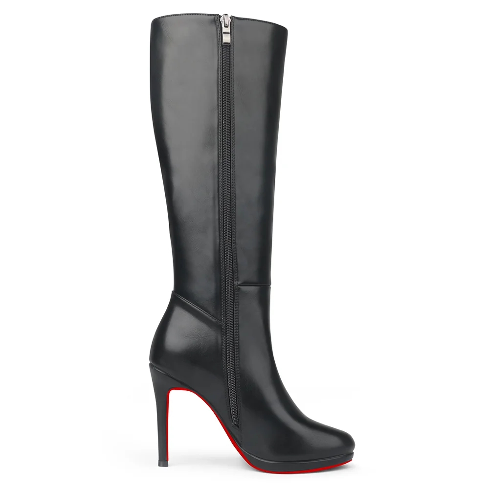 105mm/4.1 Inch Women's Knee High Red Bottom Boots Platform Heel Boots Side Zipper Long Boots-MERUMOTE