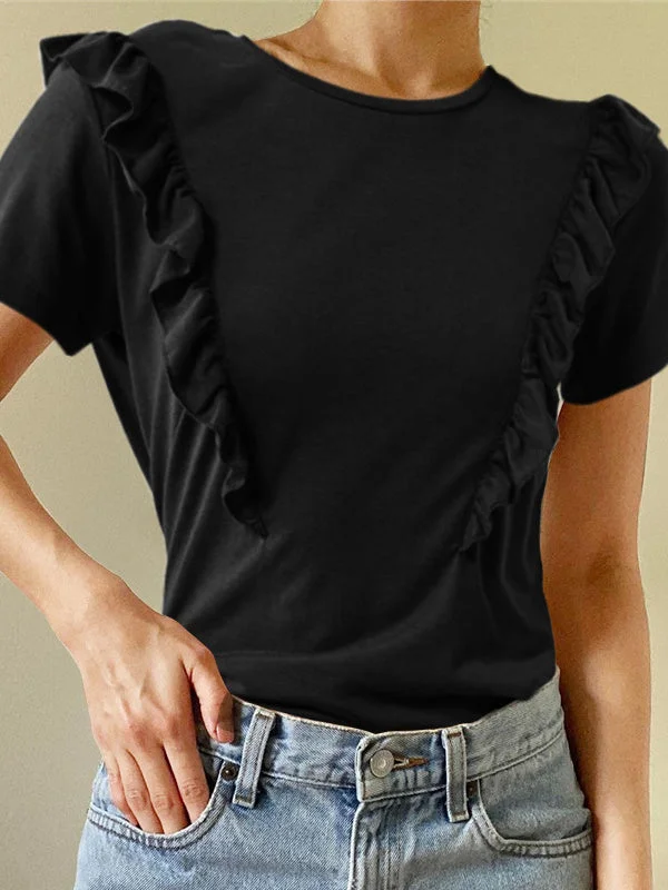 Women's Short Sleeve Scoop Neck Pure Color Top