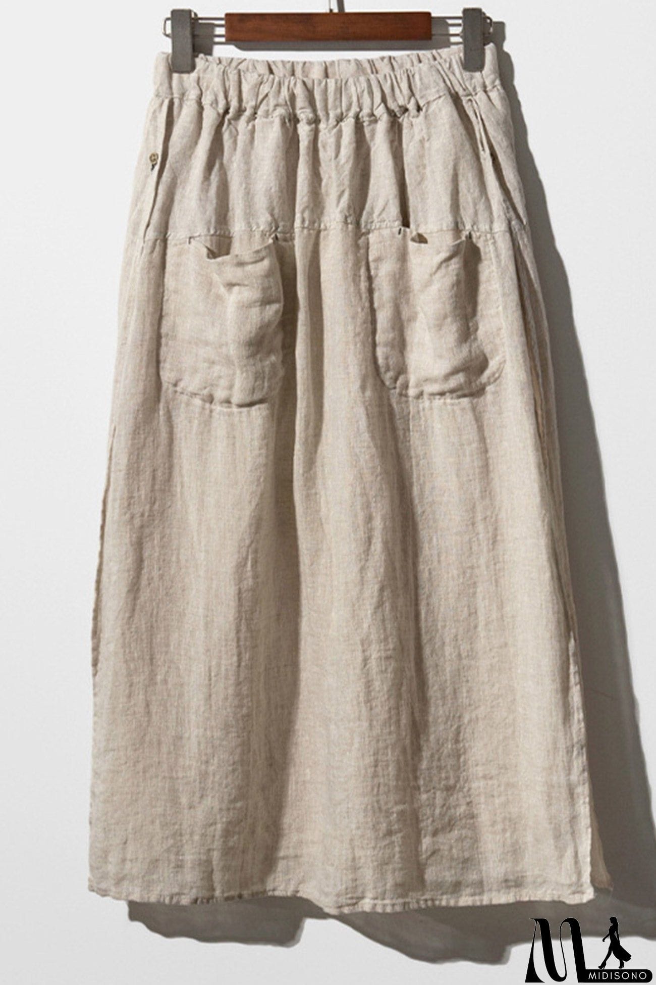 MidiSono - Linen Solid Pocketed Midi Skirt