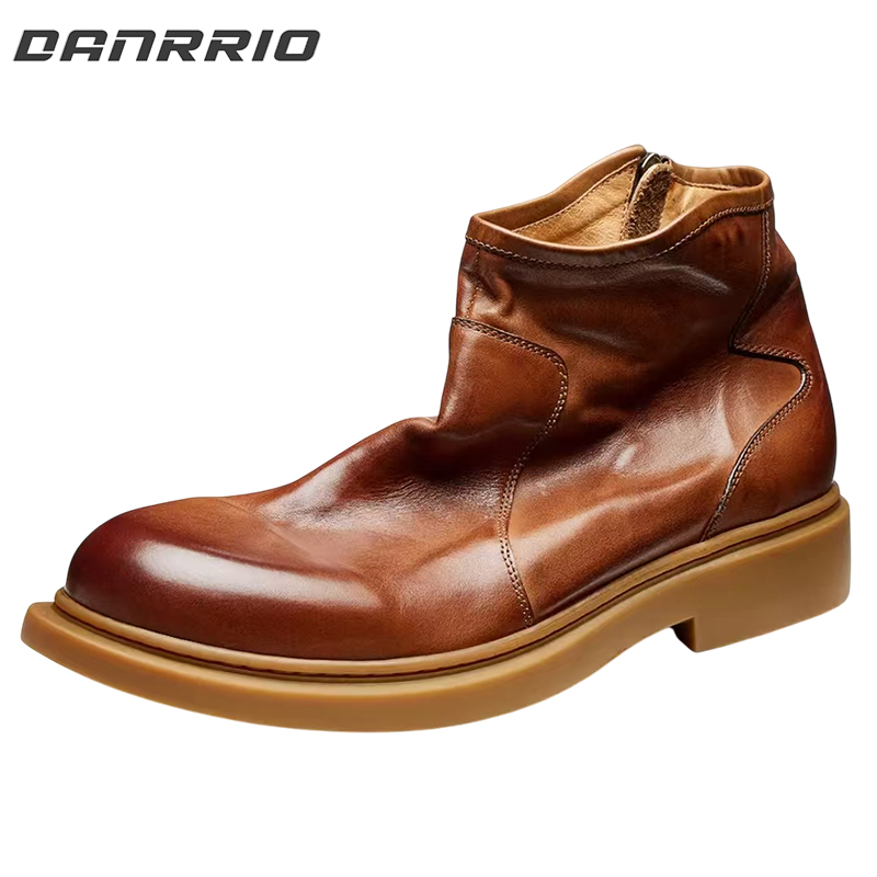 DANRRIO Handmade Retro Simple British Style Horsehide Mid-top Chelsea Boots DANRRIO.COM DANRRIO