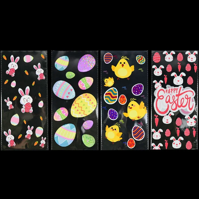 50pcs Easter Decoration Gift Bag Bunny Eggs Chicken Print Cellophane Bags Baking Candy Packaging Bags Happy Easter Party Favors