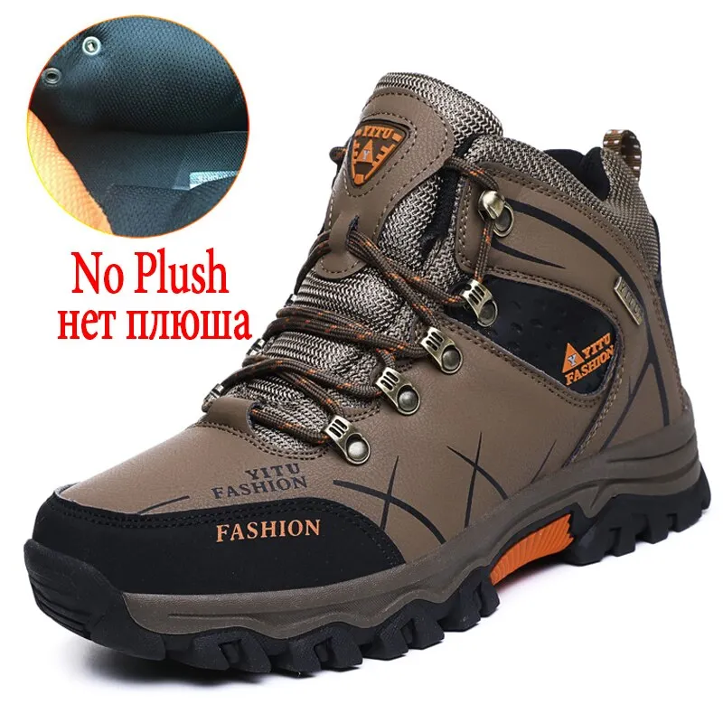 Brand Men's Snow Boots Winter Plush Warm Mens Ankle Boots Waterproof Leather Sneakers Outdoor Male Hiking Boots Work Shoes 39-47