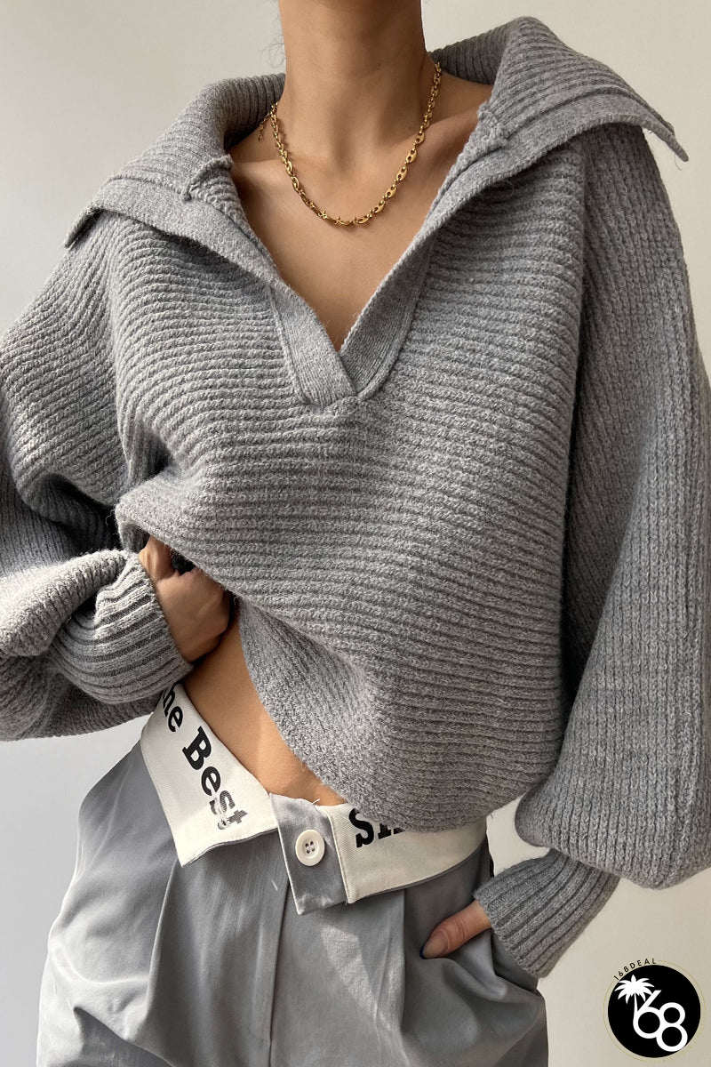 Casual Solid Patchwork Turndown Collar Sweaters(3 Colors) | 168DEAL