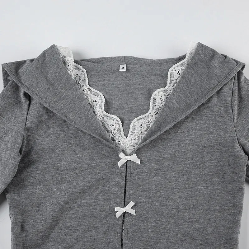 Lace Cup Black V-Neck Fitted Long Sleeve Tee main image 1
