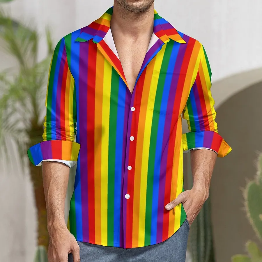 rainbow striped dress shirt Paul & Shark Yachting Men Rainbow Striped Dress Shirt Sz M
