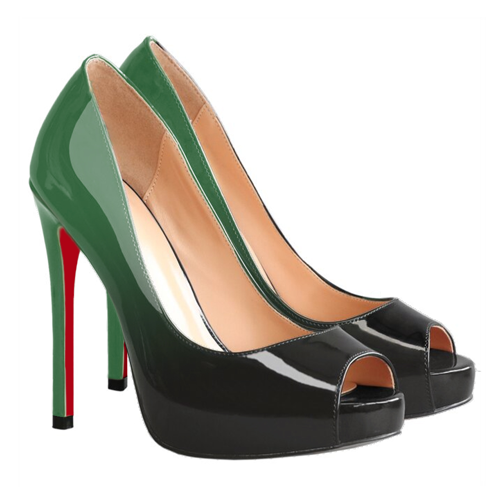 120mm Women's Platforms Heels Party Wedding Pumps Gradient Color Green Black-vocosishoes