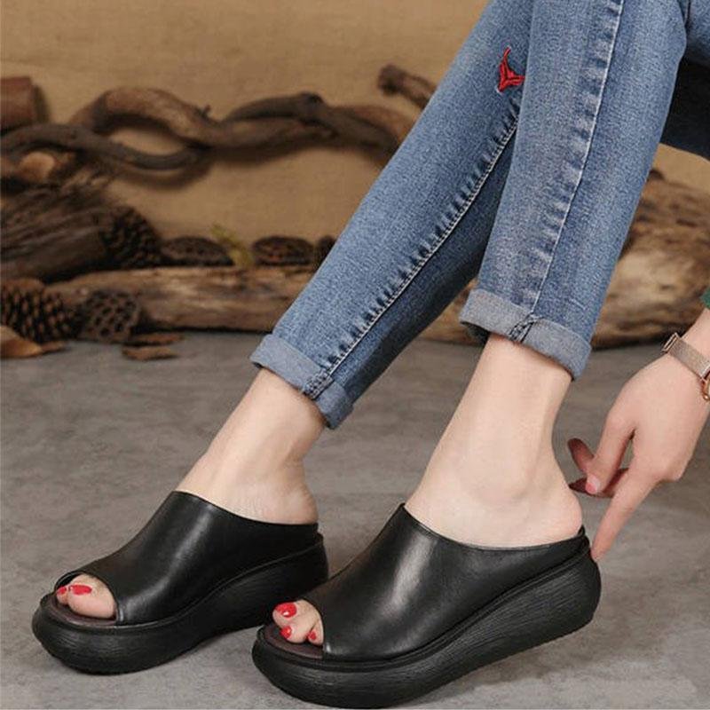 Summer Retro Leather Sandals Slippers Shoes- Fabulory