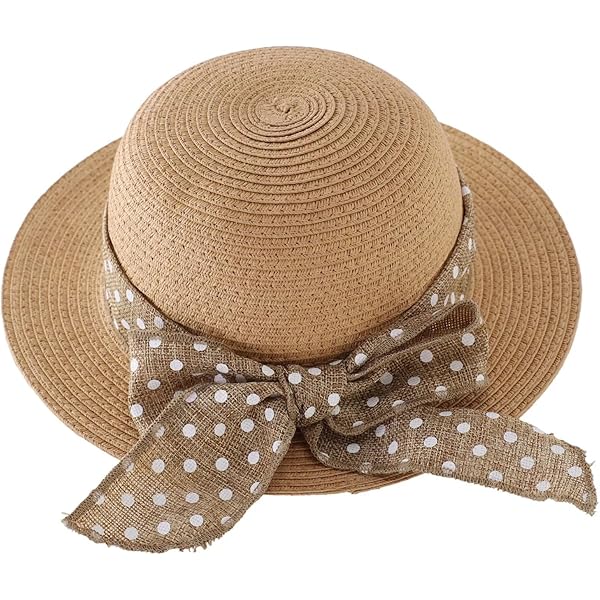 Home Prefer Little Girls Straw Hat with Bowknot Summer Beach Sun Protection Hat