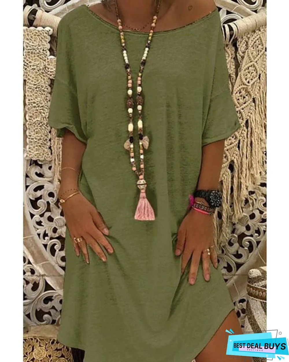 Women's T-Shirt Dress Tee Dress Knee Length Dress - Sleeveless Blue Yellow Blushing Pink Khaki Green-0220803