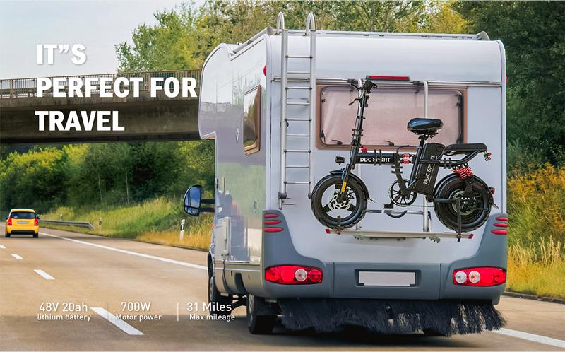 Product Introduction of DDC M1 Budget Electric Bike for Adults.Powerful Folding Ebike. Removable Battery.14-inch Tires. Commuting E-Bike With Basket.Cheap Ebike for gift.Summer Outdoor Sports.Unisex.Votorcycle Riding.Motorcycle use Adventurous Rider.Street use Matte Black ebike 4