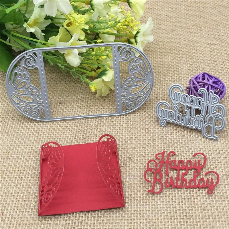 Butterfly card frame happy birthday Metal Cutting Dies Stencil Scrapbooking Photo Album Card Paper Embossing Craft DIY
